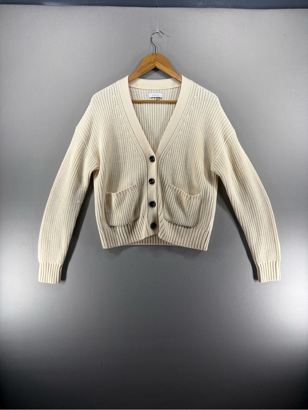Made For Italic  Ribbed Knit Cardigan Sweater Small Cream Wool Relaxed